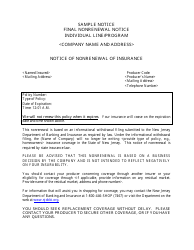 Document preview: Sample Final Nonrenewal Notice Individual Line/Program - New Jersey