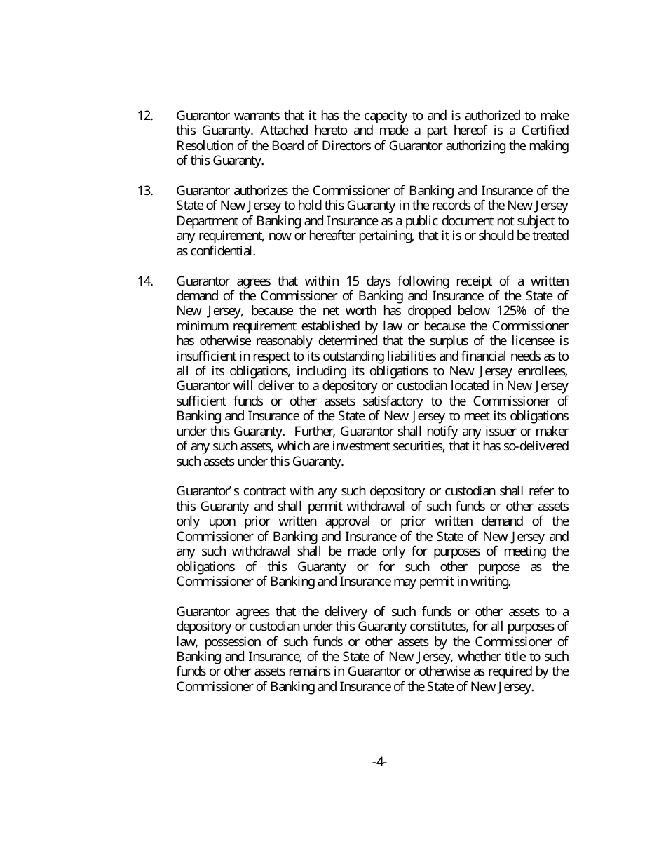 Capital and Surplus Guaranty - New Jersey, Page 3