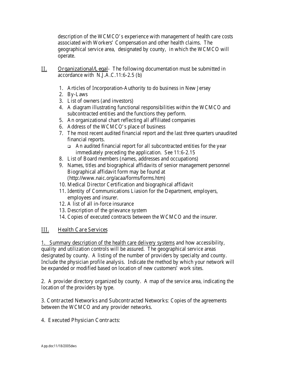 Managed Care Organization (Wcmco) Application for a Certificate of Authority - New Jersey, Page 3