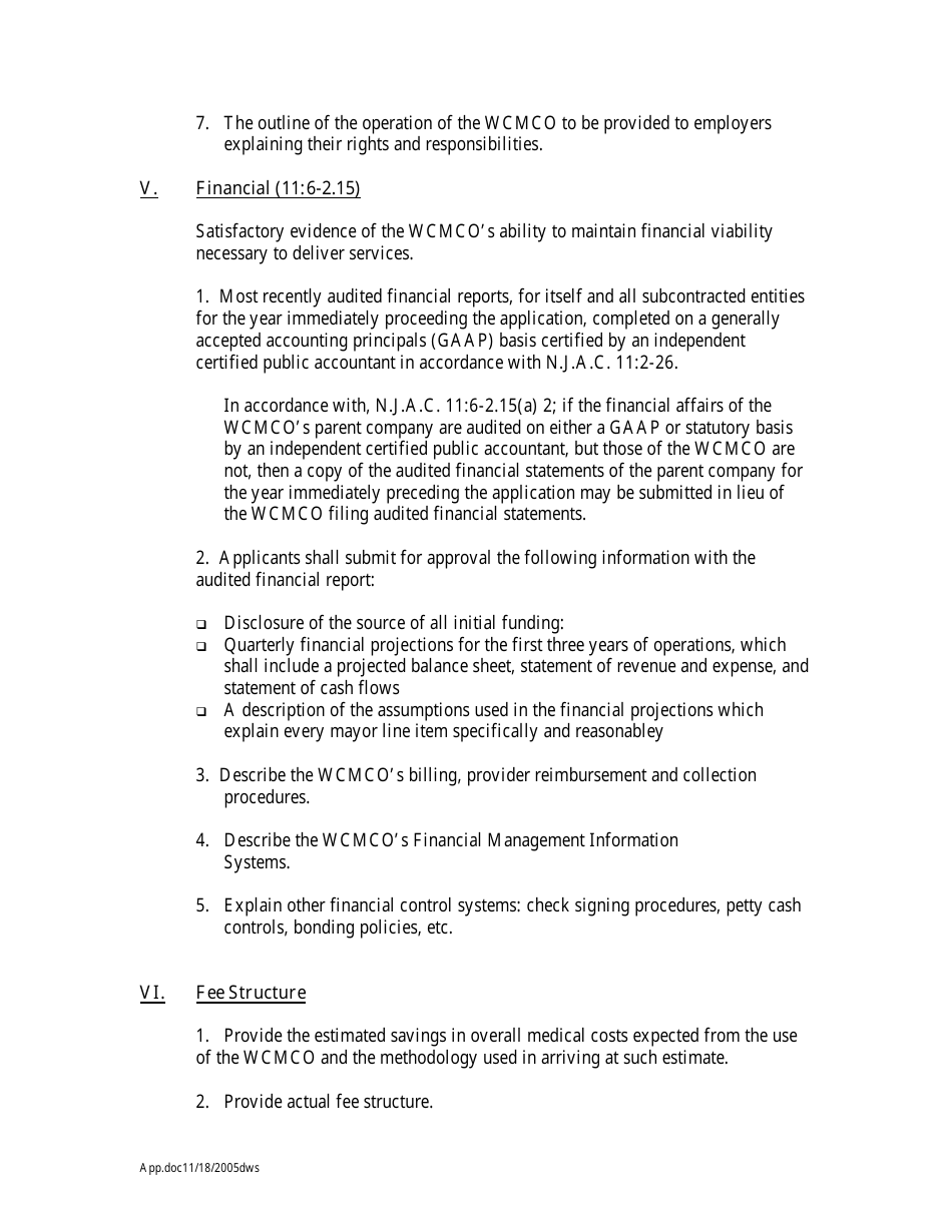 Managed Care Organization (Wcmco) Application for a Certificate of Authority - New Jersey, Page 8