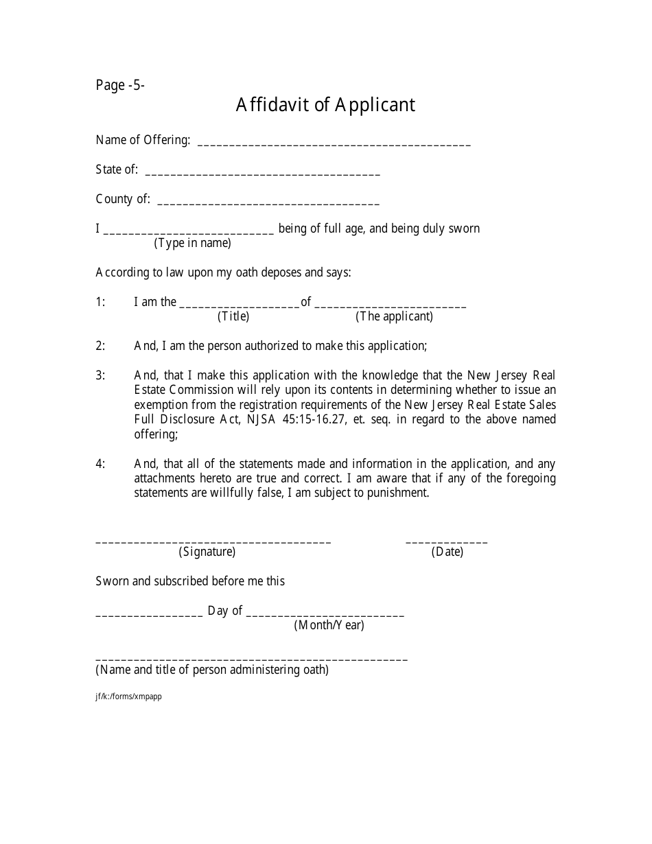 Request for Exemption Application / Affidavit - New Jersey, Page 5