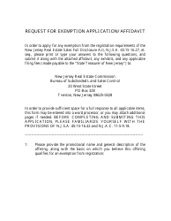 Document preview: Request for Exemption Application/Affidavit - New Jersey