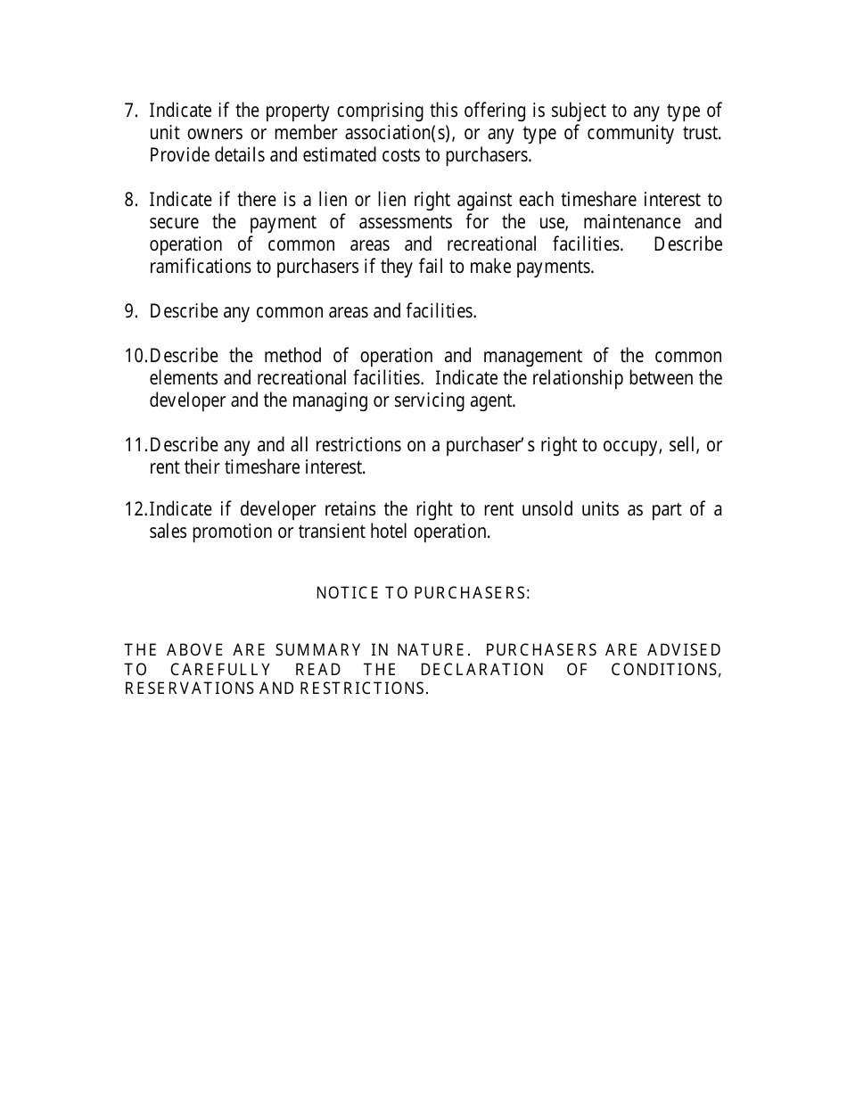 Timeshare Public Offering Statement Format (Preliminary Registration Only) - New Jersey, Page 4