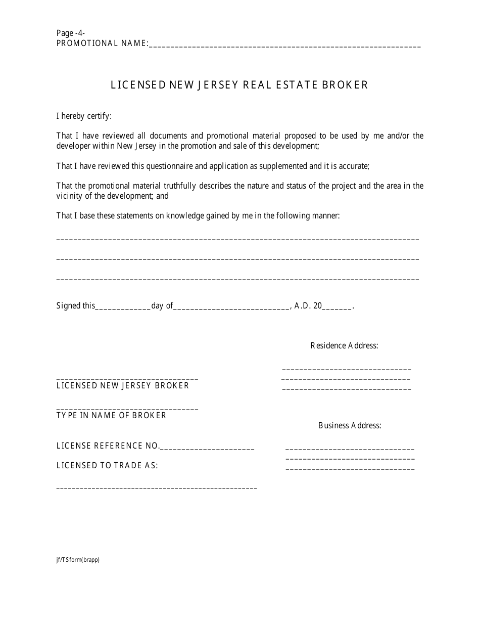 Timeshare Broker / Developer Application / Affidavit - New Jersey, Page 4