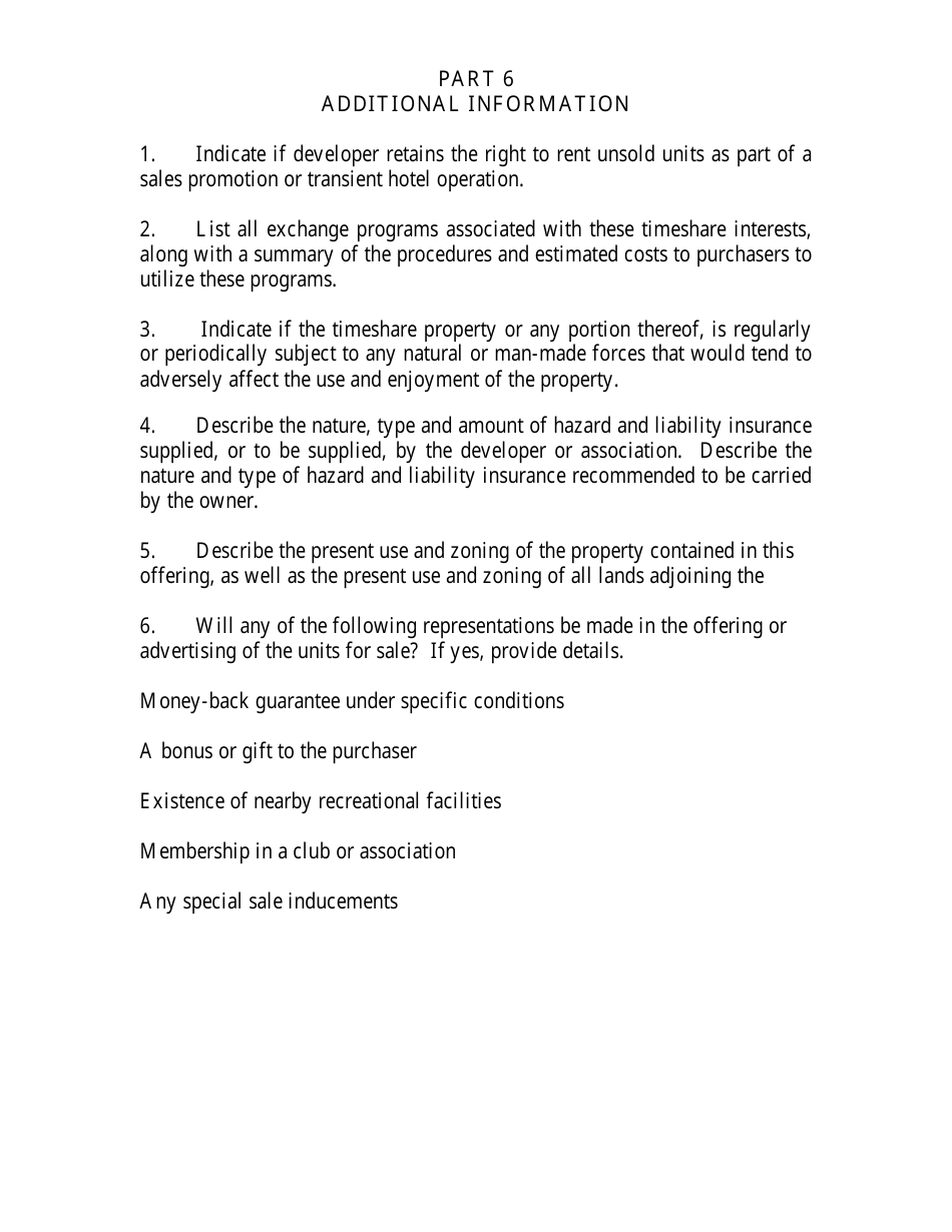 New Jersey Timeshare Public Offering Statement Format (Single Site or Specific Interest Offering) - New Jersey, Page 10