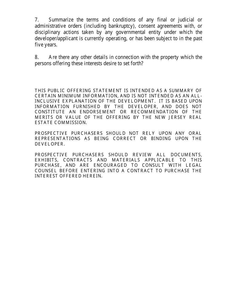New Jersey Timeshare Public Offering Statement Format (Single Site or Specific Interest Offering) - New Jersey, Page 11