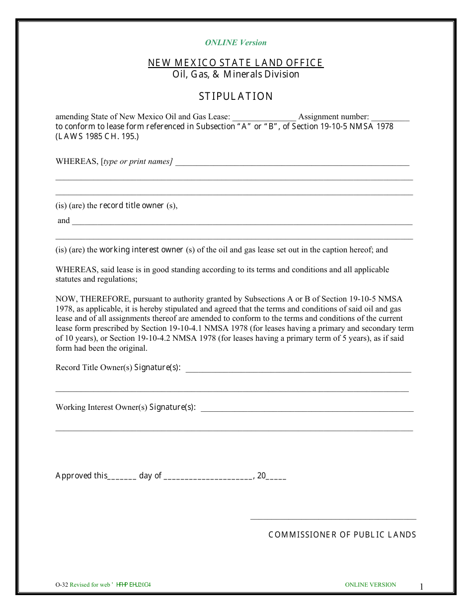 Form O32 Fill Out, Sign Online and Download Fillable PDF, New Mexico