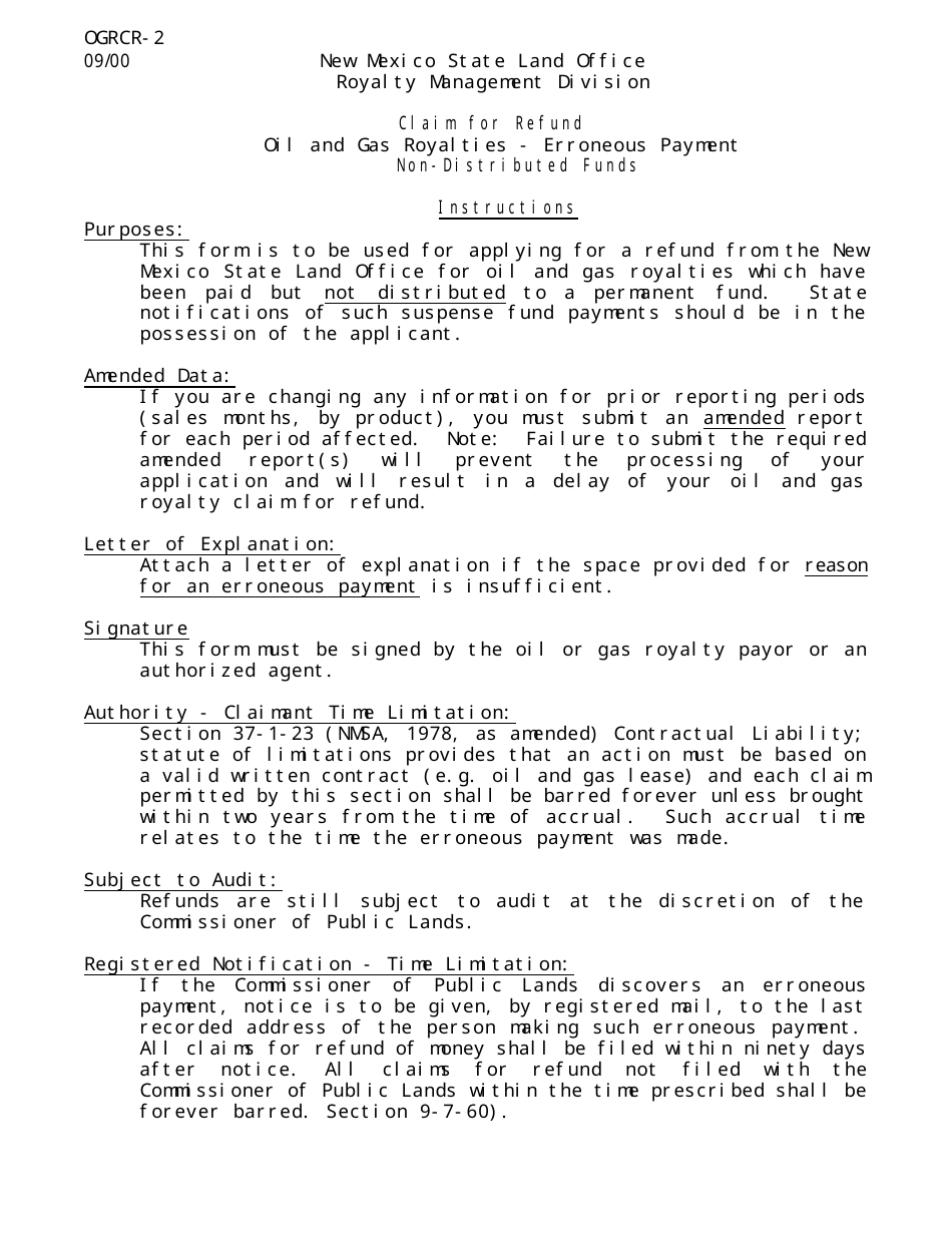 Form OGRCR-2 Claim for Refund Non-distributed Funds - New Mexico, Page 3