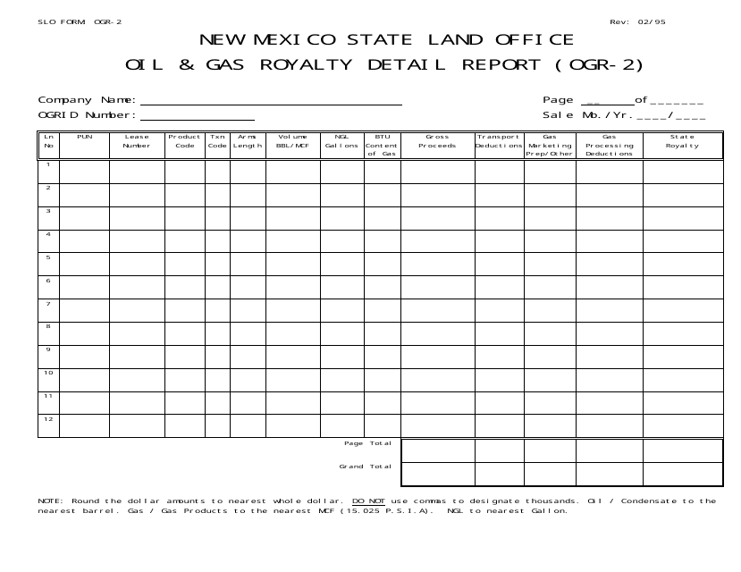 SLO Form OGR-2 Oil & Gas Royalty Detail Report - New Mexico