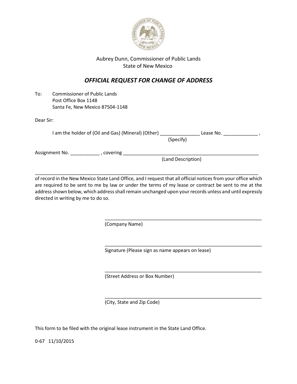 Official Request for Change of Address - New Mexico, Page 1