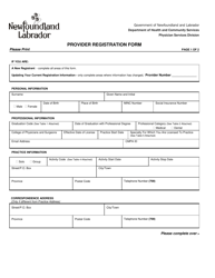 Document preview: Provider Registration Form - Newfoundland and Labrador, Canada