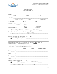 Application for 65plus Plan as a Landed Immigrant - Newfoundland and Labrador, Canada, Page 2