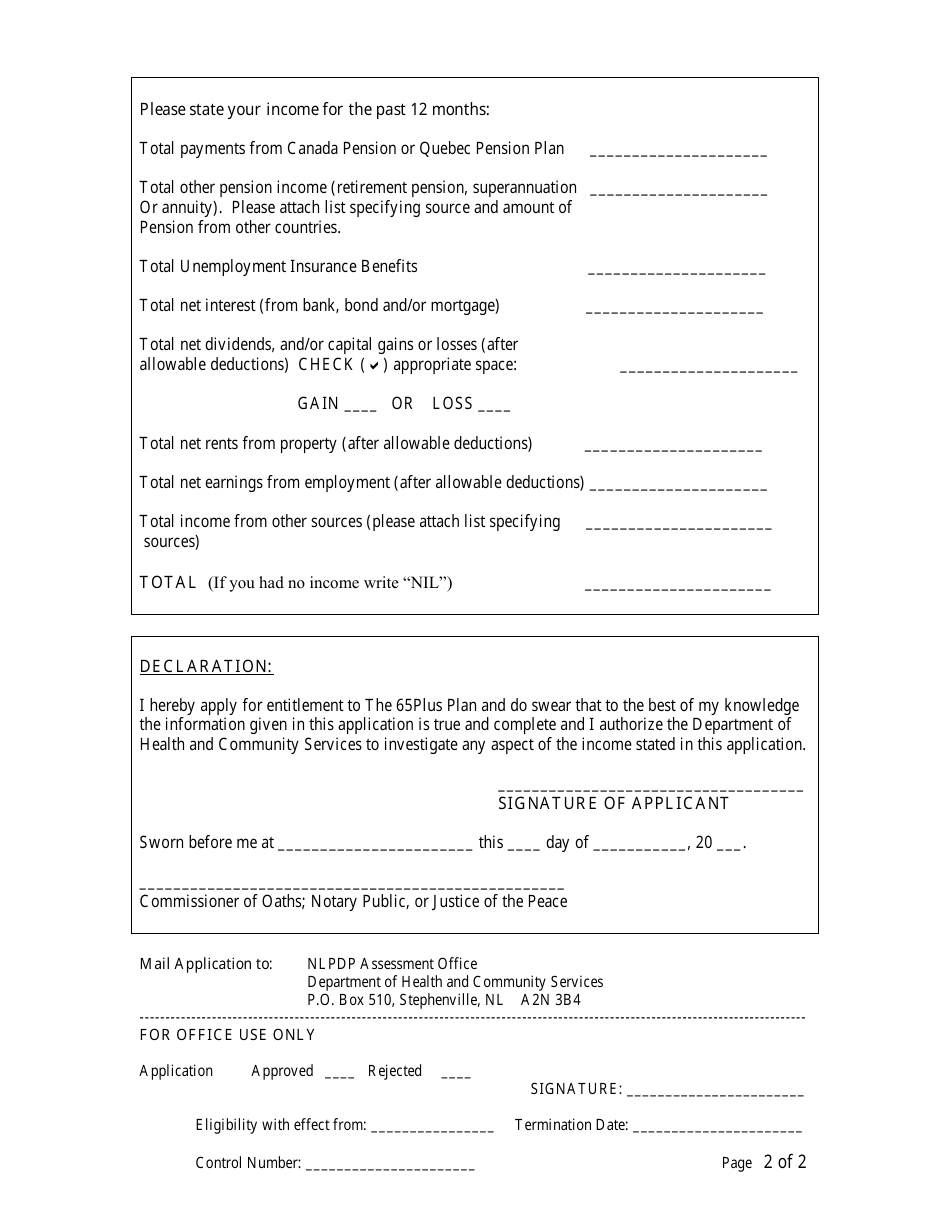 Application for 65plus Plan as a Landed Immigrant - Newfoundland and Labrador, Canada, Page 3
