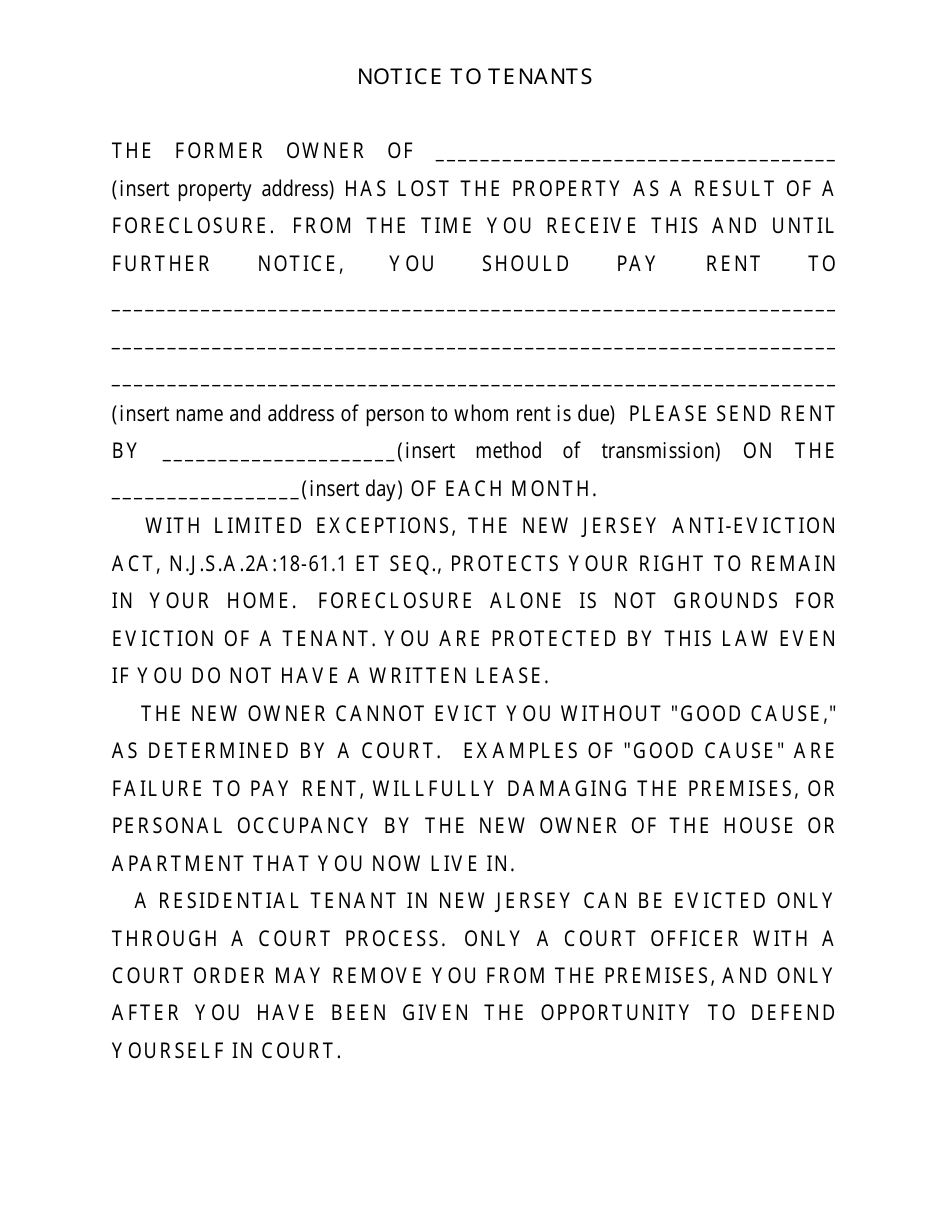 Notice to Tenants - New Jersey, Page 1