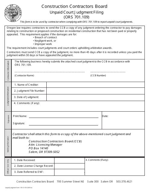 Form 109  Printable Pdf
