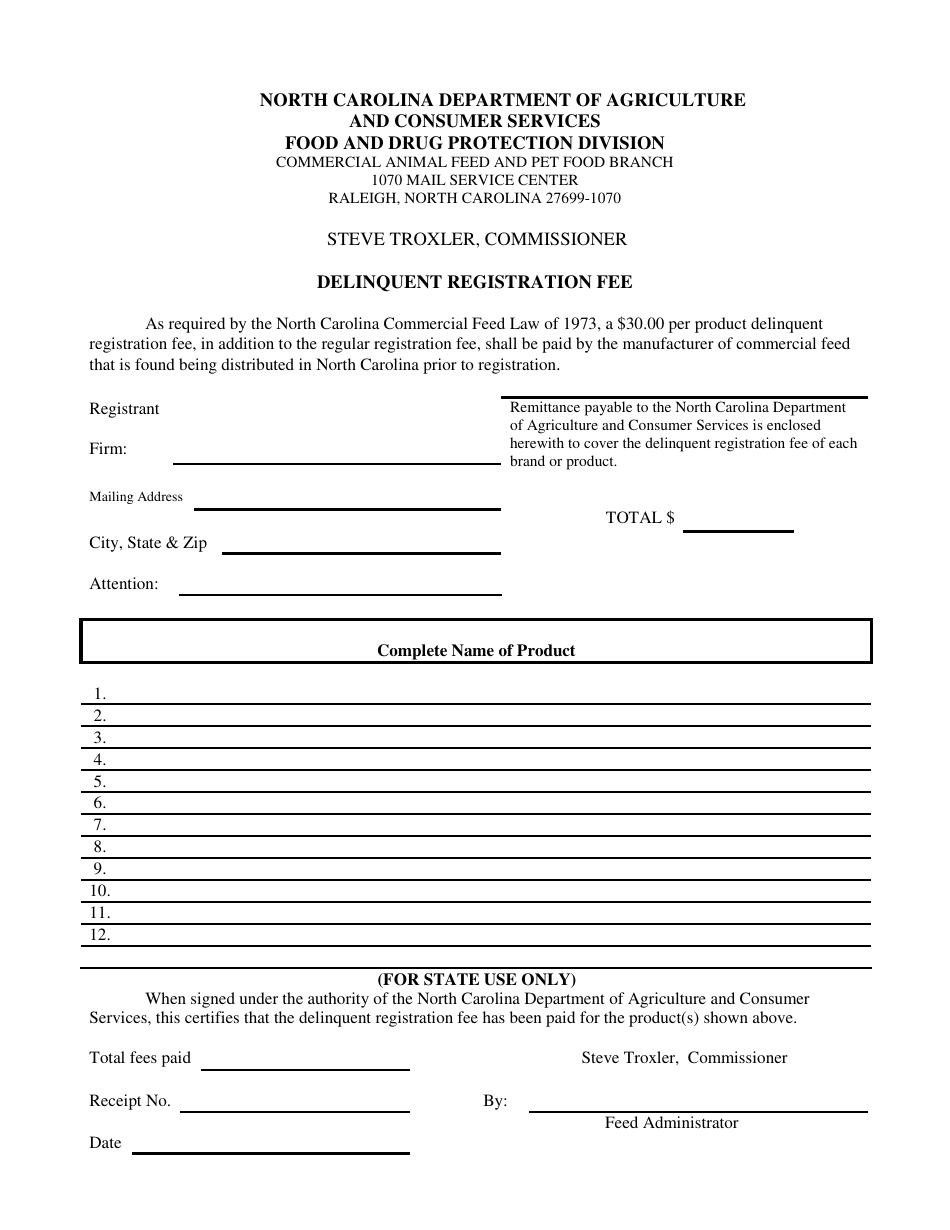 North Carolina Delinquent Registration Fee Fill Out, Sign Online and Download PDF Templateroller