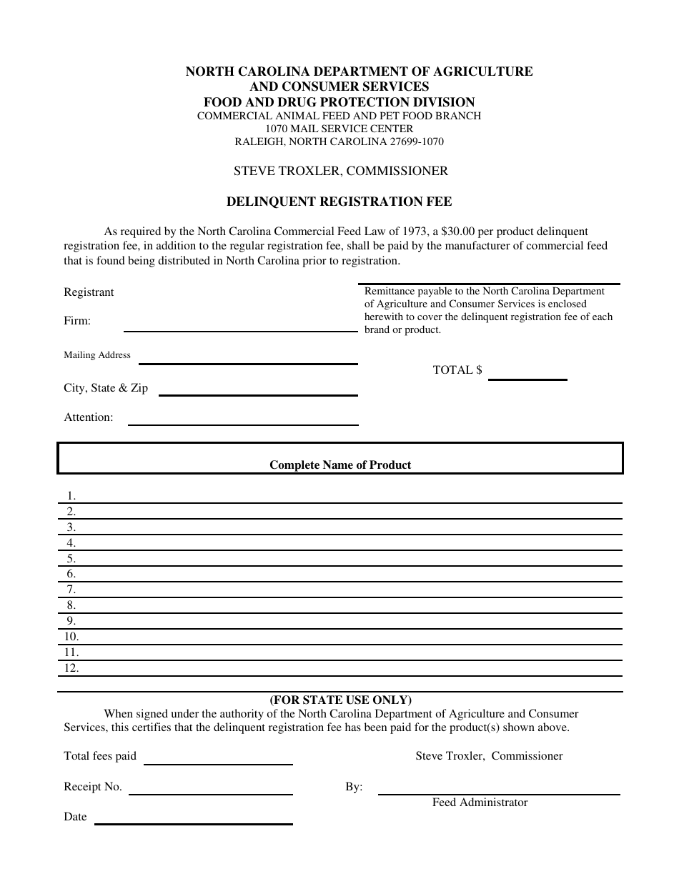 Delinquent Registration Fee - North Carolina, Page 1