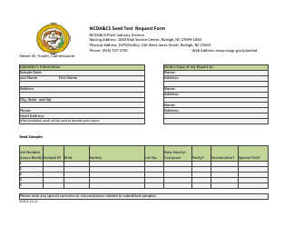 Document preview: Form SF05 Ncda&cs Seed Test Request Form - North Carolina