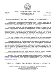 Document preview: Tobacco Plant Import Application / Permit - North Carolina