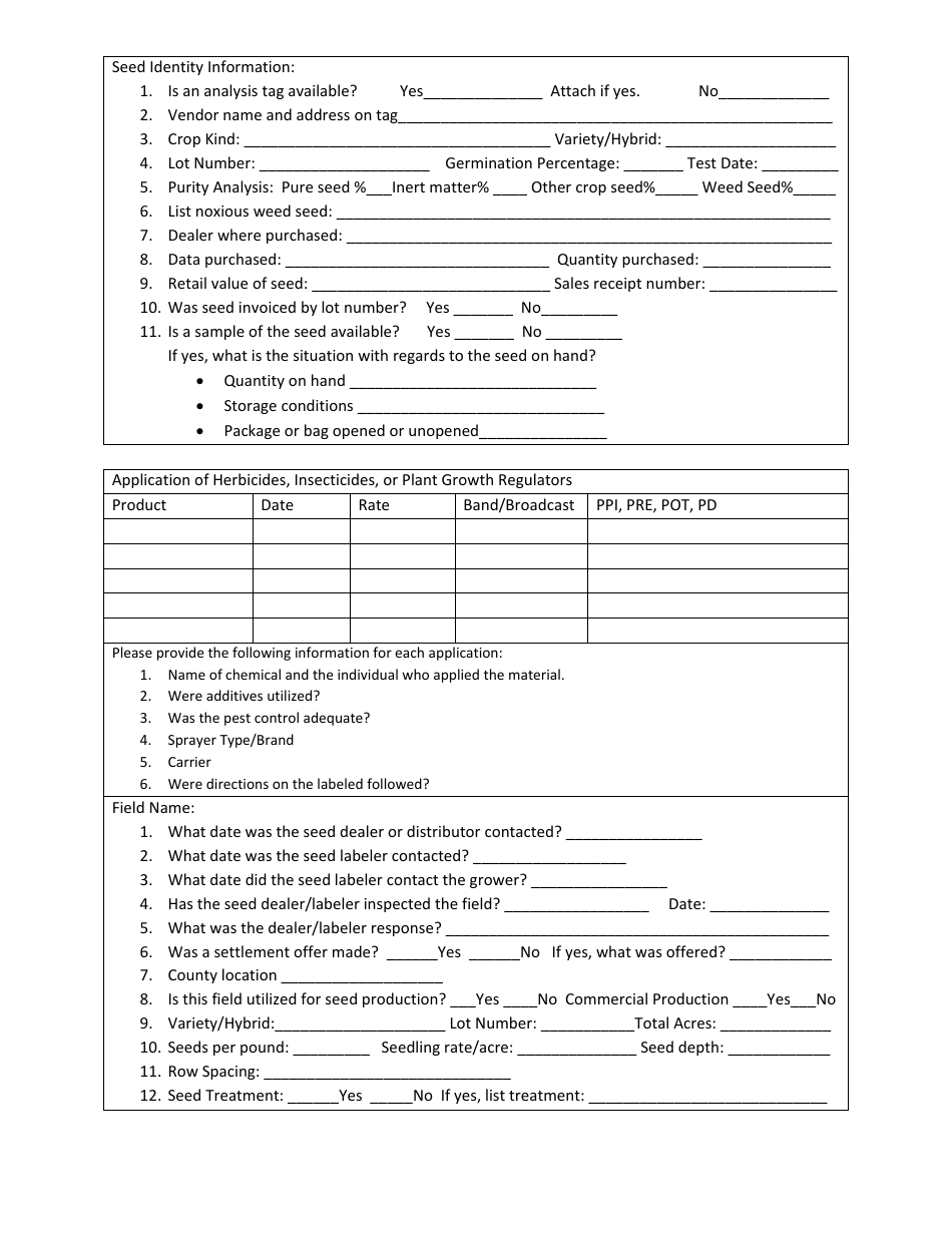 Form SF08 Seed Arbitration Grower Data Form - North Carolina, Page 2