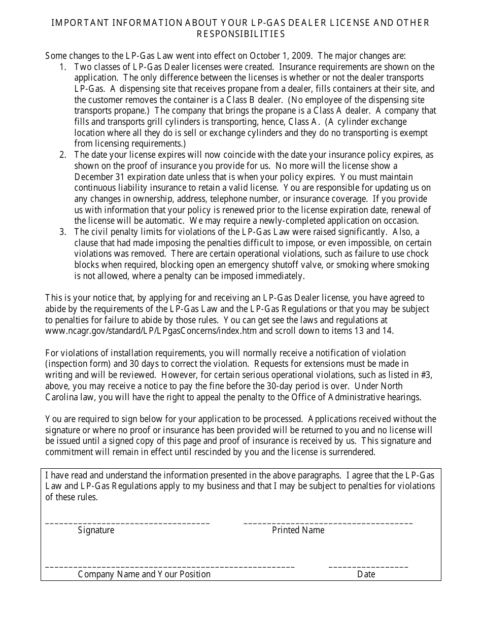 Application for Registration as Liquefied Petroleum Gas Dealer - North Carolina, Page 2