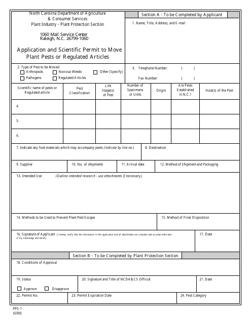 Form PPS-1 Application and Scientific Permit to Move Plant Pests or Regulated Articles - North Carolina