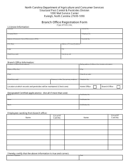 Branch Office Registration Form - North Carolina