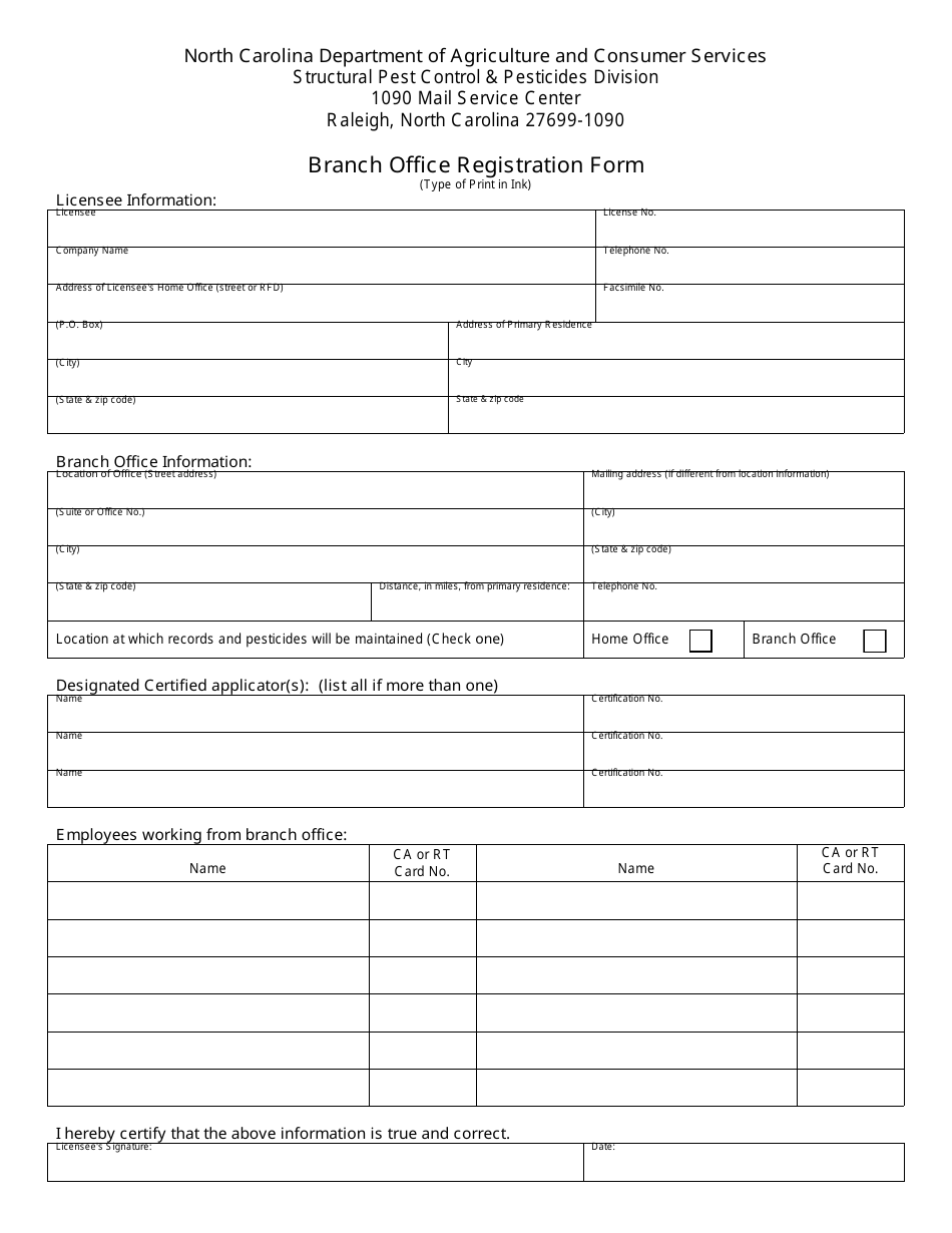 Branch Office Registration Form - North Carolina, Page 1