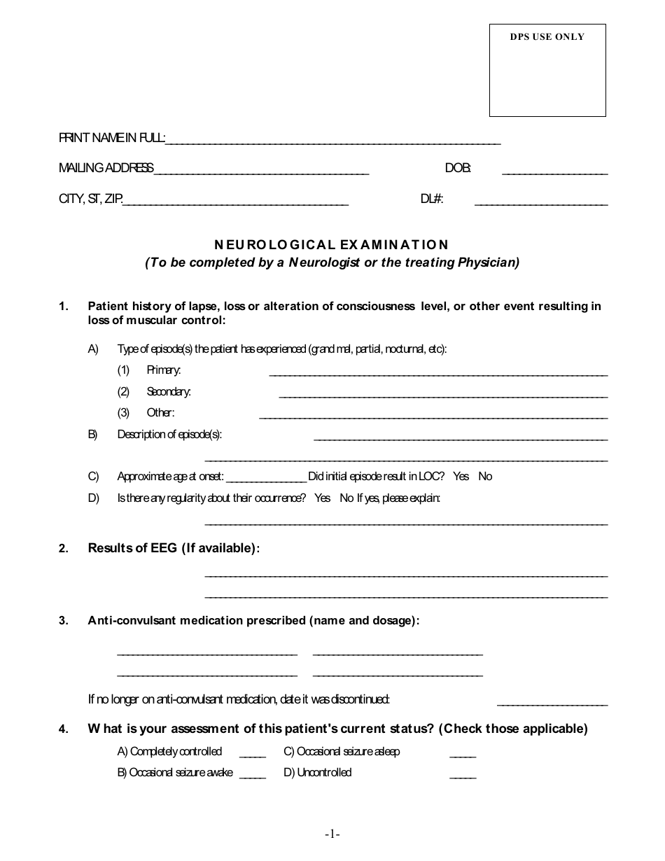 Form DPS301DCMAB 042 Medical Examination Form (Neurological Exam for Seizures) - Oklahoma, Page 3
