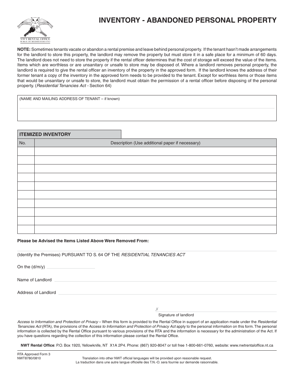 RTA Form 3 Download Printable PDF or Fill Online Inventory