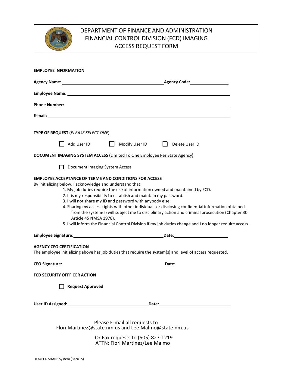 Imaging Access Request Form - New Mexico, Page 1