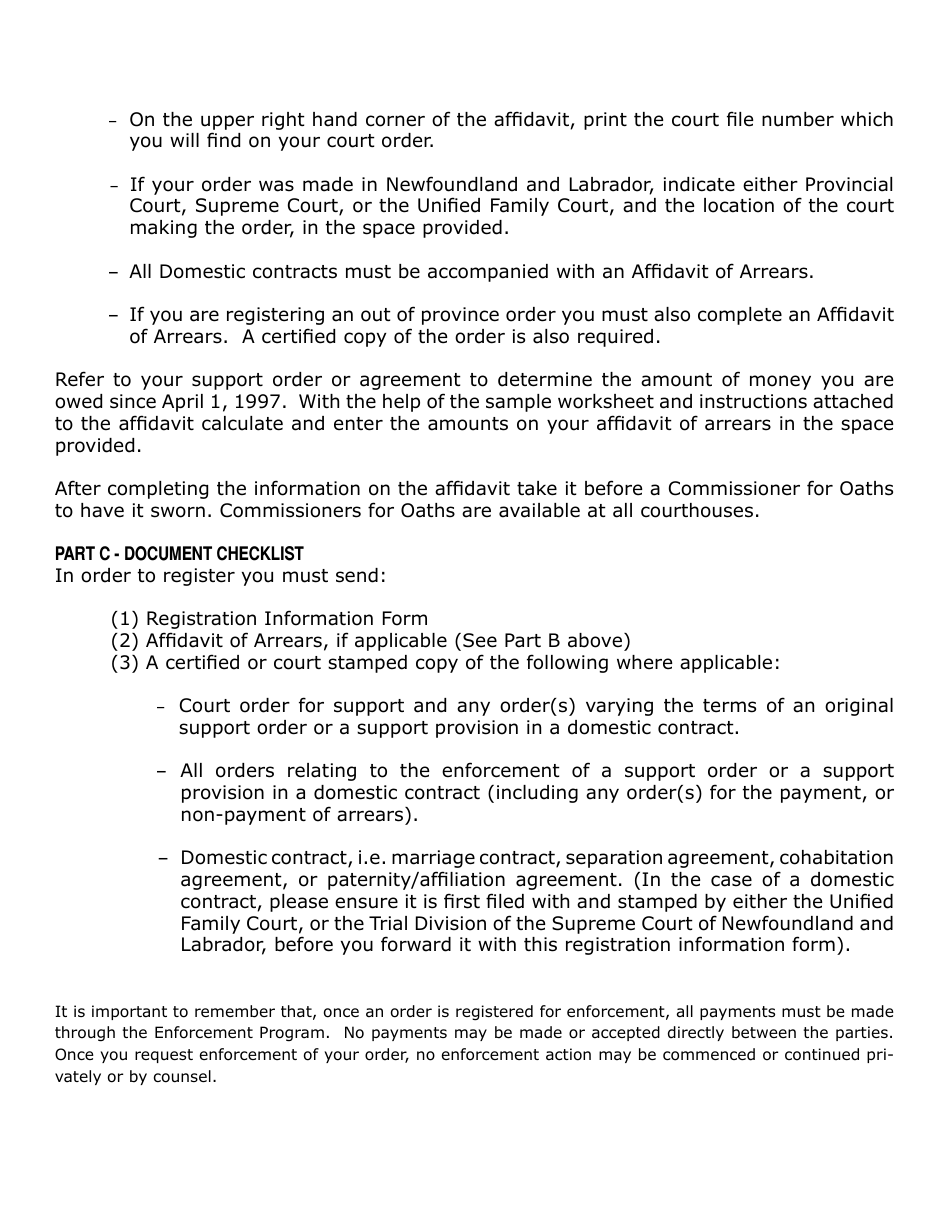 Form SEP-001 Support Enforcement Program Registration Form - Newfoundland and Labrador, Canada, Page 3