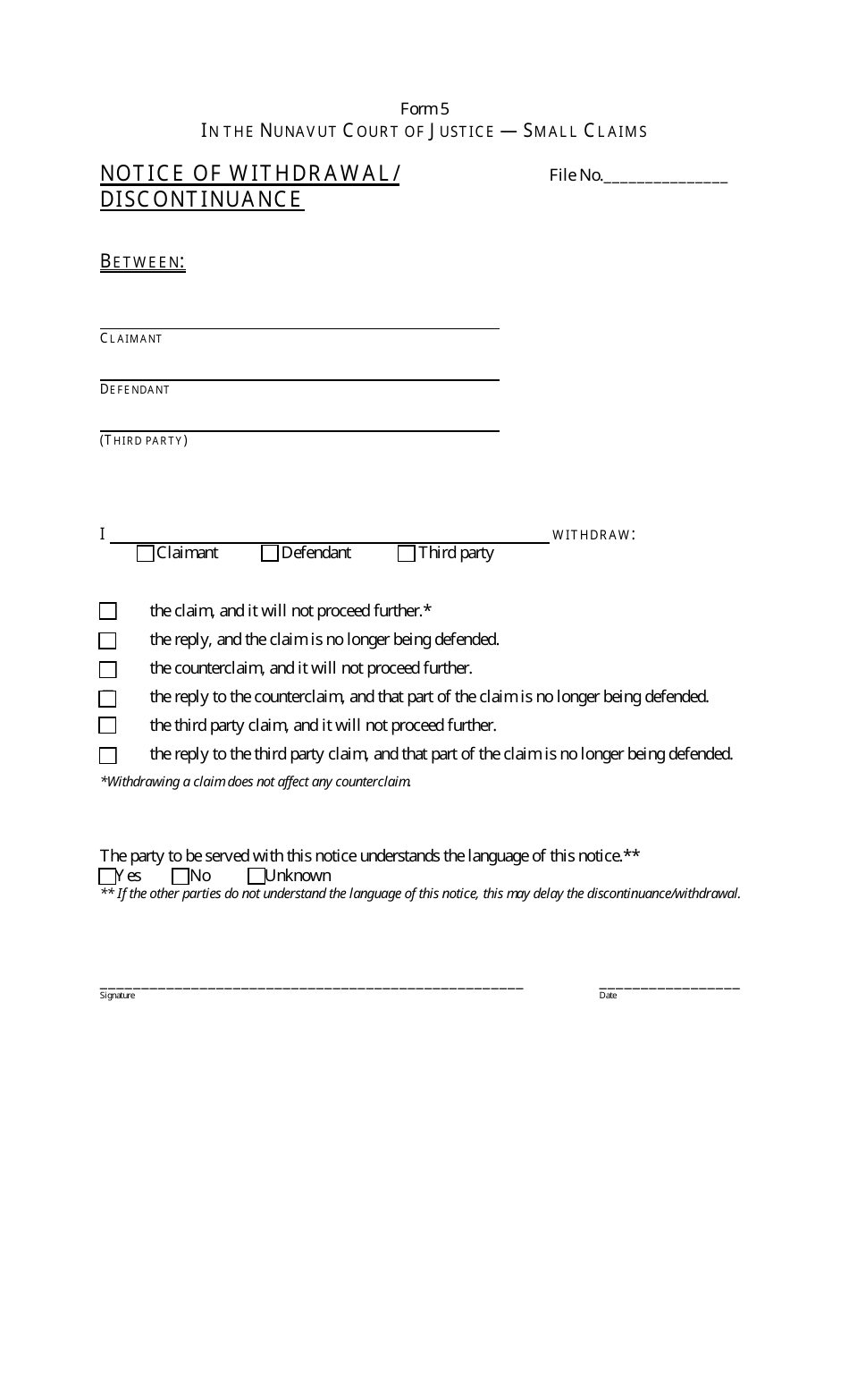 Form 5 - Fill Out, Sign Online and Download Fillable PDF, Nunavut ...