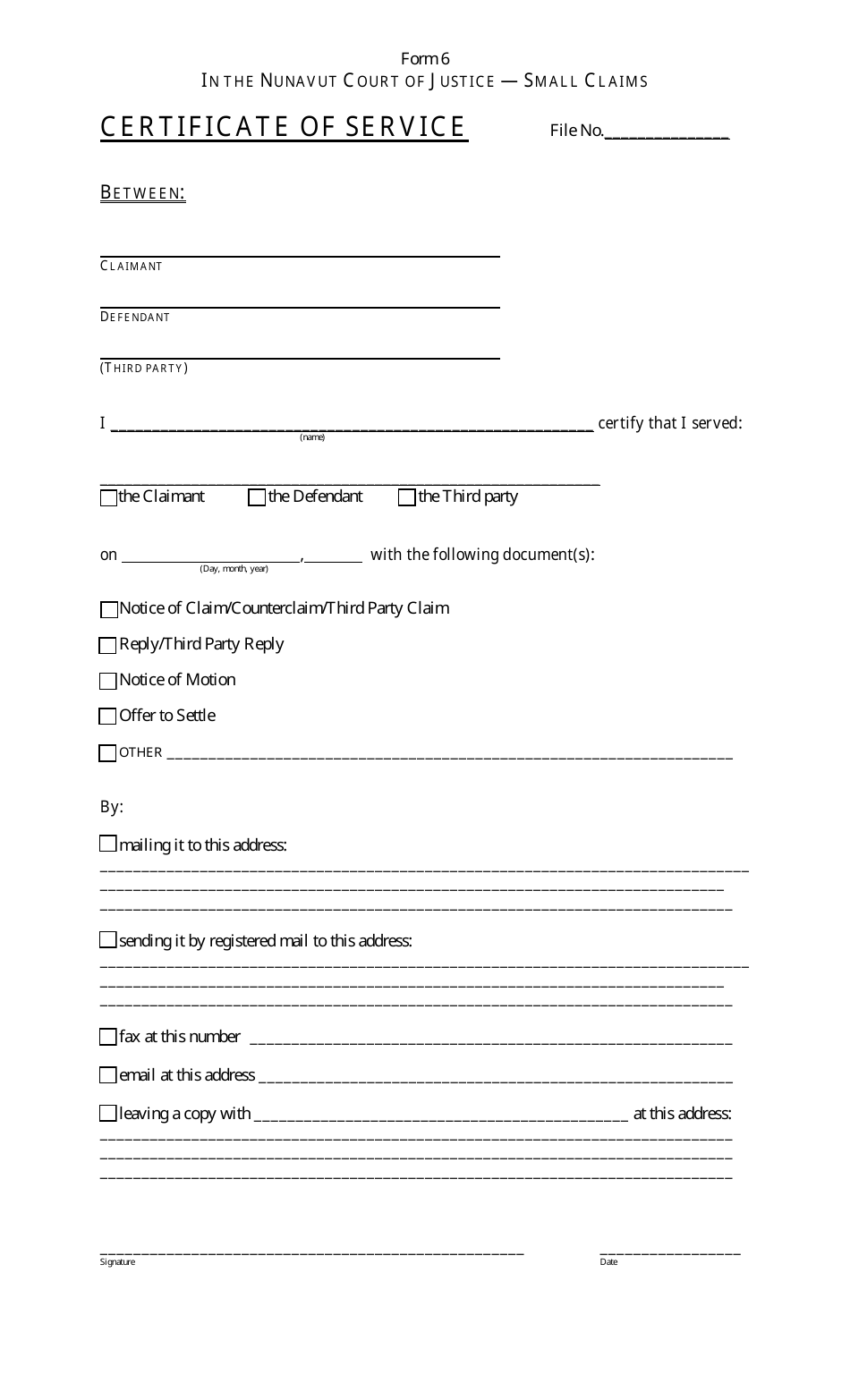 Form 6 - Fill Out, Sign Online And Download Fillable Pdf, Nunavut 