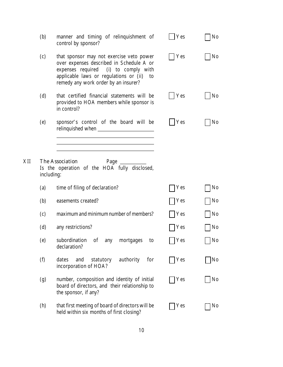 New York Questionnaire for Homeowners Association Offering Plans Fill