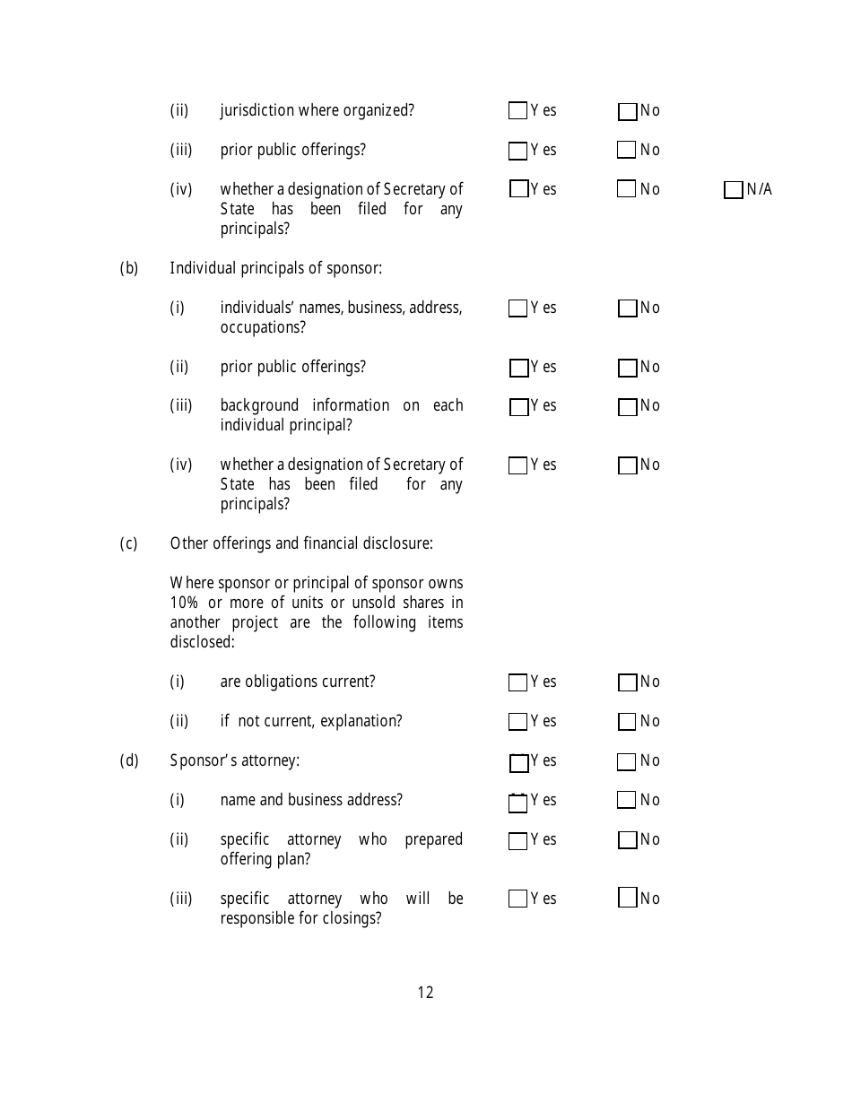 New York Questionnaire for Homeowners Association Offering Plans Fill