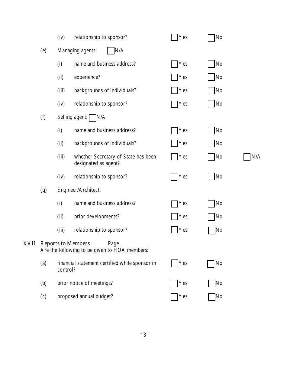 Questionnaire for Homeowners Association Offering Plans - New York, Page 13