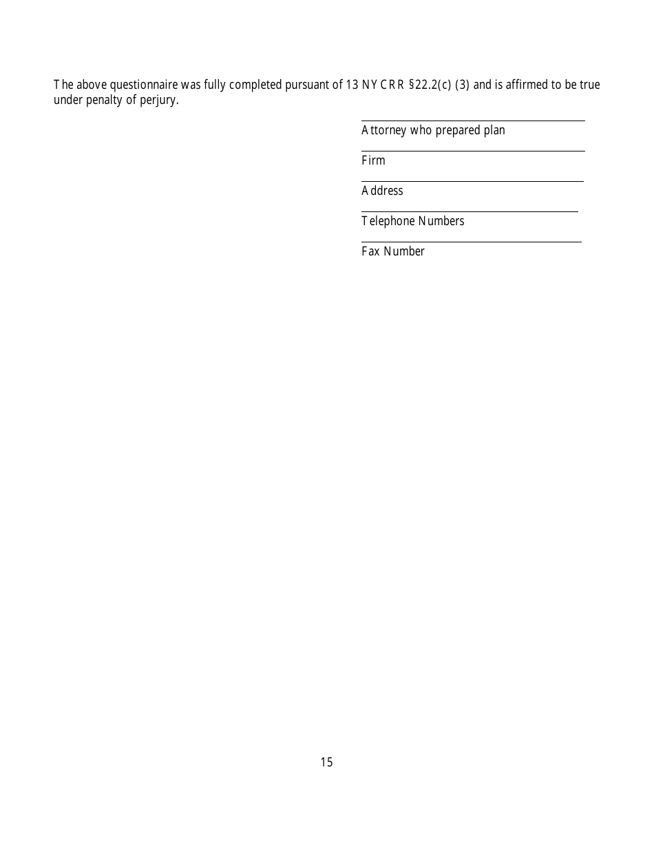 New York Questionnaire for Homeowners Association Offering Plans Fill