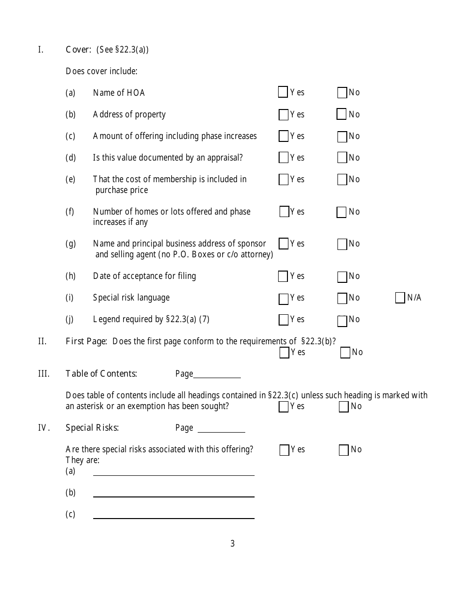 Questionnaire for Homeowners Association Offering Plans - New York, Page 3