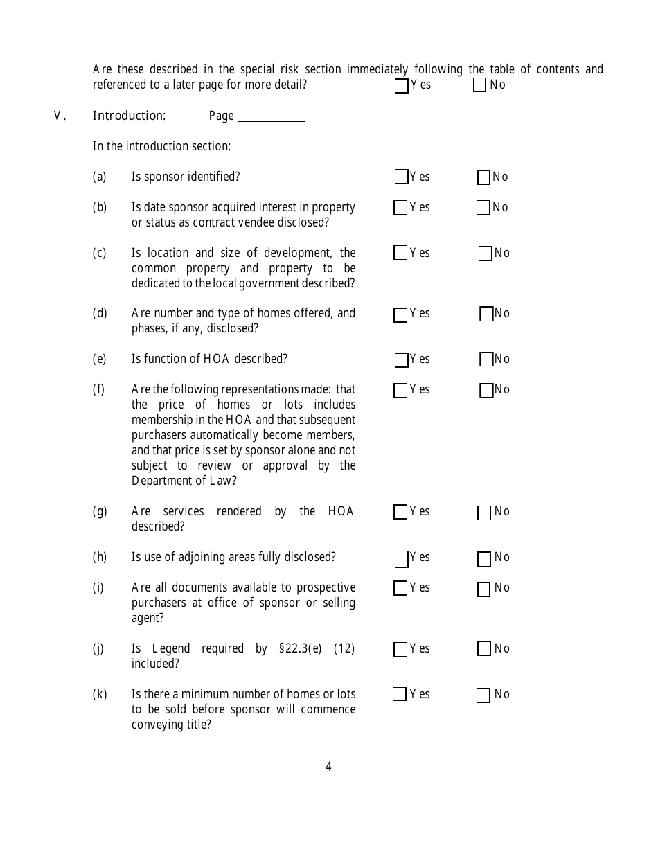 Questionnaire for Homeowners Association Offering Plans - New York, Page 4