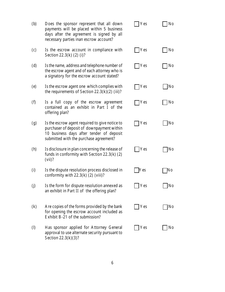 New York Questionnaire for Homeowners Association Offering Plans Fill