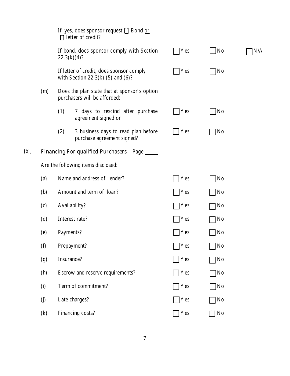 Questionnaire for Homeowners Association Offering Plans - New York, Page 7