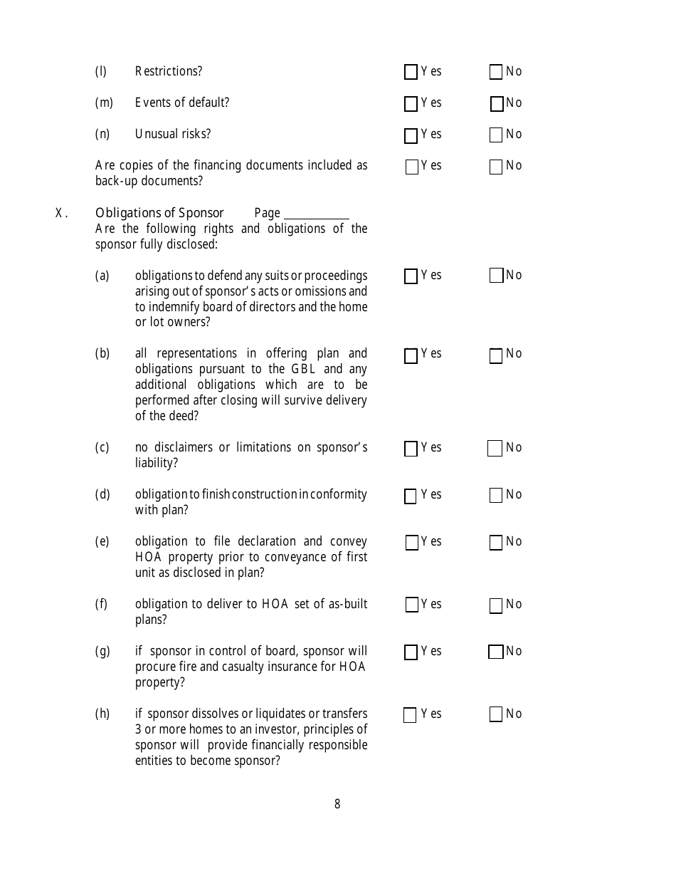 Questionnaire for Homeowners Association Offering Plans - New York, Page 8