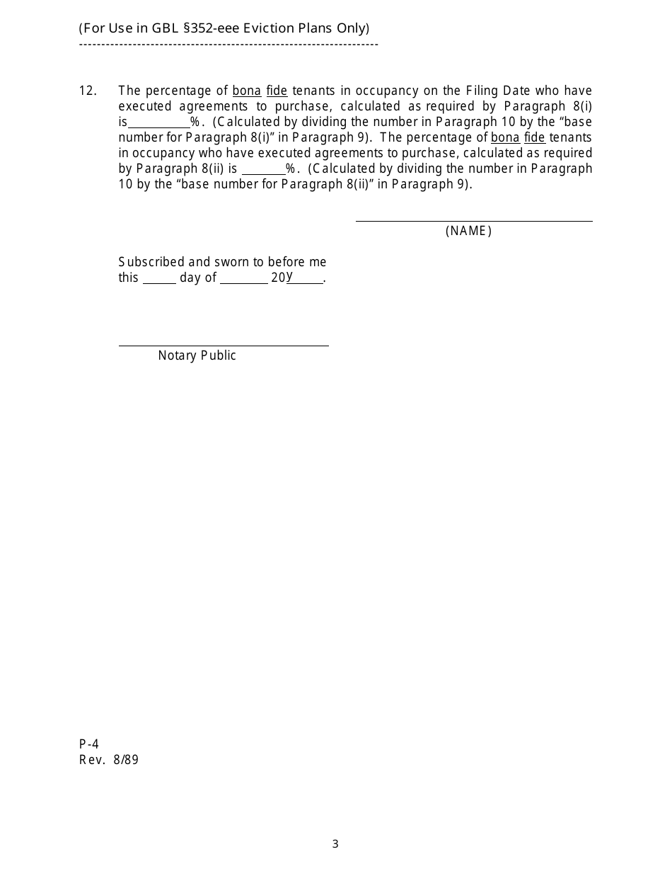 Form P-4 Statement of Number of Apartments Sold Under Plan (For Use in Gbl Section 352-eee Eviction Plans Only) - New York, Page 3