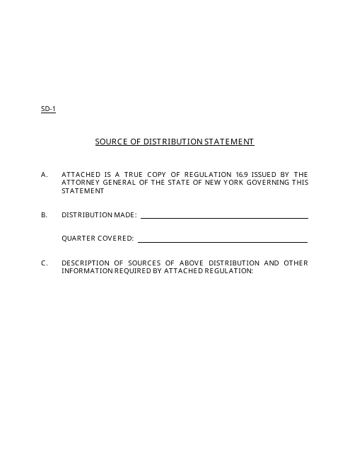 Form SD-1 Source of Distribution Statement - New York