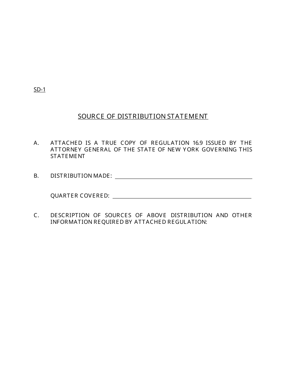 Form SD-1 Source of Distribution Statement - New York, Page 1