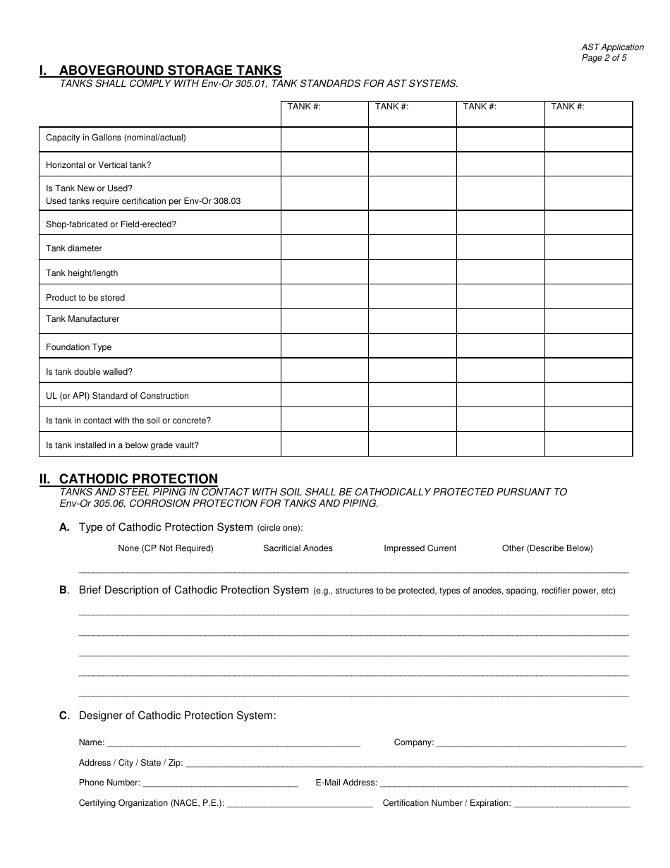 Application for the Construction or Installation of Aboveground Storage Tank (Ast) Systems or Associated Underground or Over-water Piping Systems - New Hampshire, Page 2