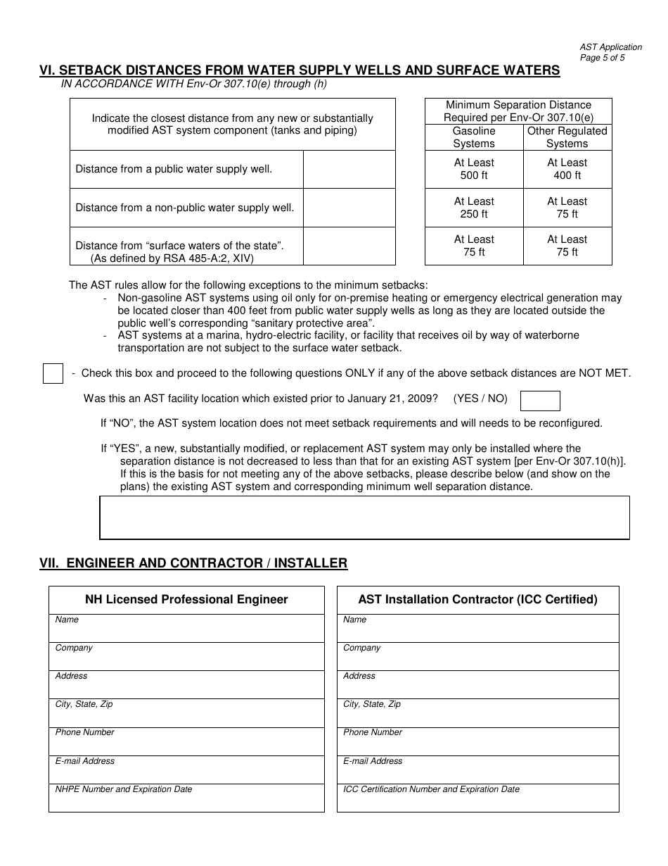 Application for the Construction or Installation of Aboveground Storage Tank (Ast) Systems or Associated Underground or Over-water Piping Systems - New Hampshire, Page 5