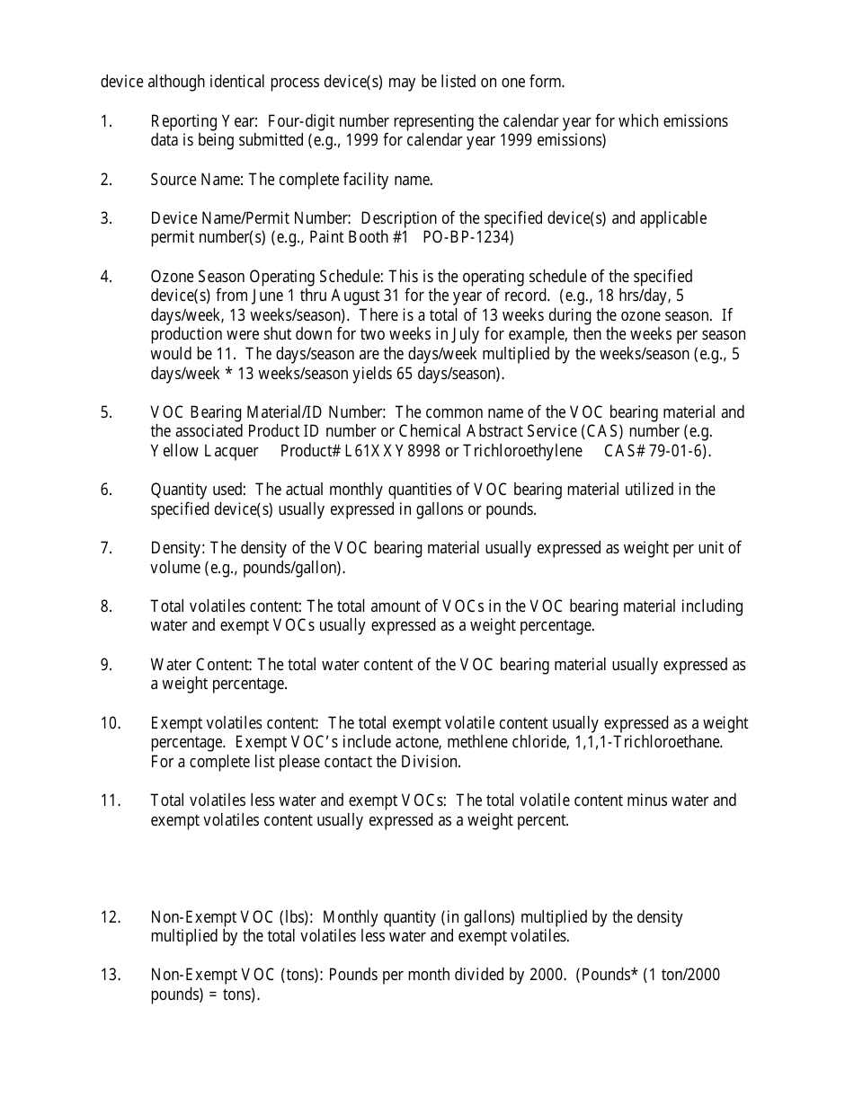 Instructions for Form INV-N2, INV-V1, INV-N1 Annual Nox / VOC / So2 Emission Statement Form - New Hampshire, Page 3