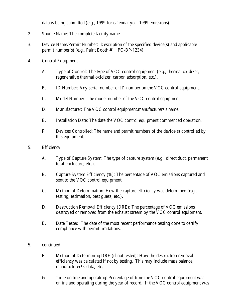Instructions for Form INV-N2, INV-V1, INV-N1 Annual Nox / VOC / So2 Emission Statement Form - New Hampshire, Page 5